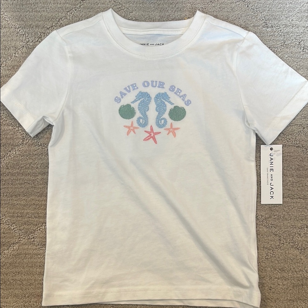 Janie and Jack White Short Sleeve Tee with Graphic Design
